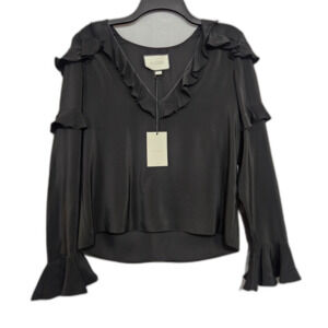 NWT ALEXIS Libbie Silk Top Black Frilly Women's Size Large Peasant Blouse Boho